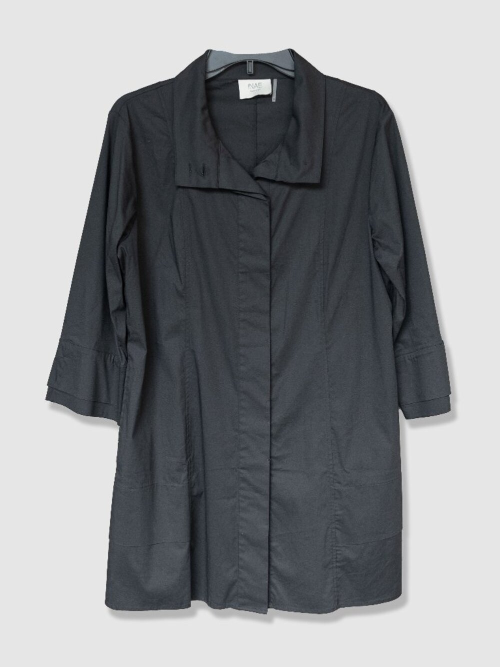 INAE Collection Classic Black Tunic Top Stand Collar Button Front Lagenlook